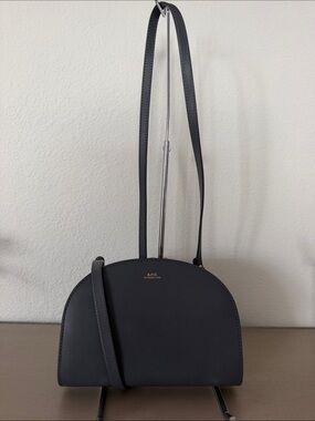 A.P.C. Half-Moon Leather Crossbody Bag in Black with Gold Logo